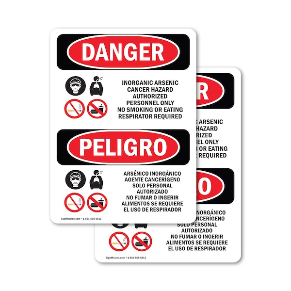 Signmission Inorganic Arsenic Cancer Hazard Bilingual Danger Sign, Vinyl Decal, 7in W x 10in L, 2PK OS-2PACK-DS-D-710-VS-1376 - main